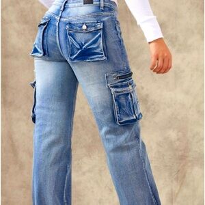 Flamingo Cargo Jeans Wide Leg Denim Pickets XL Woman